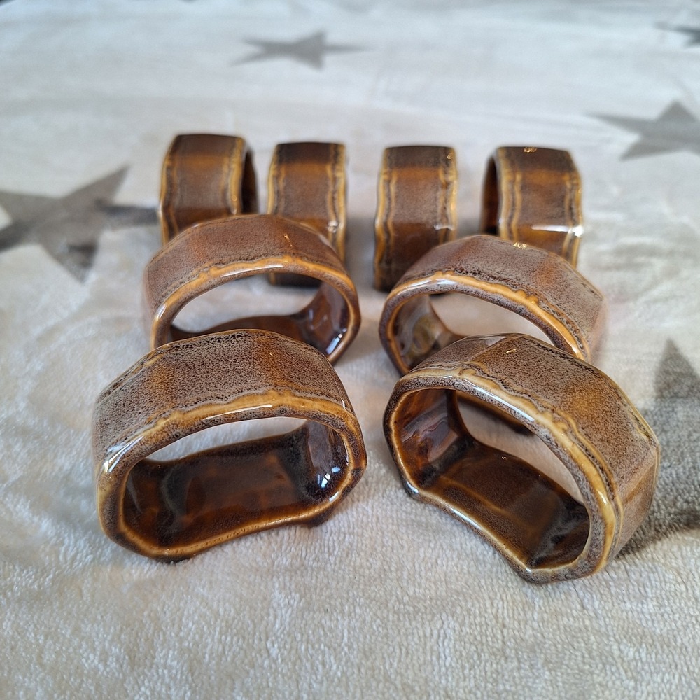 Set of 8 Oxblood Rhino Napkin Rings The Bombay Company Ceramic Dinner Service